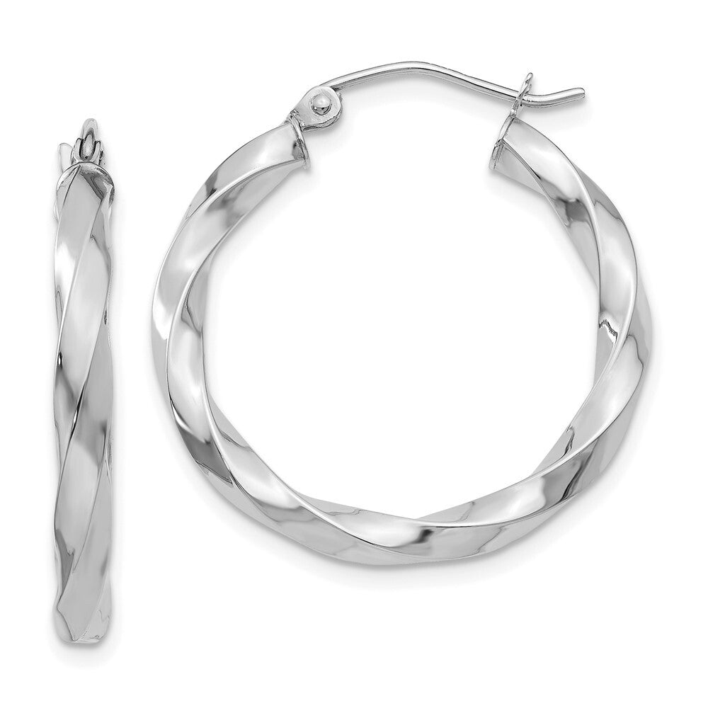14k White Gold 3mm Twisted Hoop Earrings Gift for Women