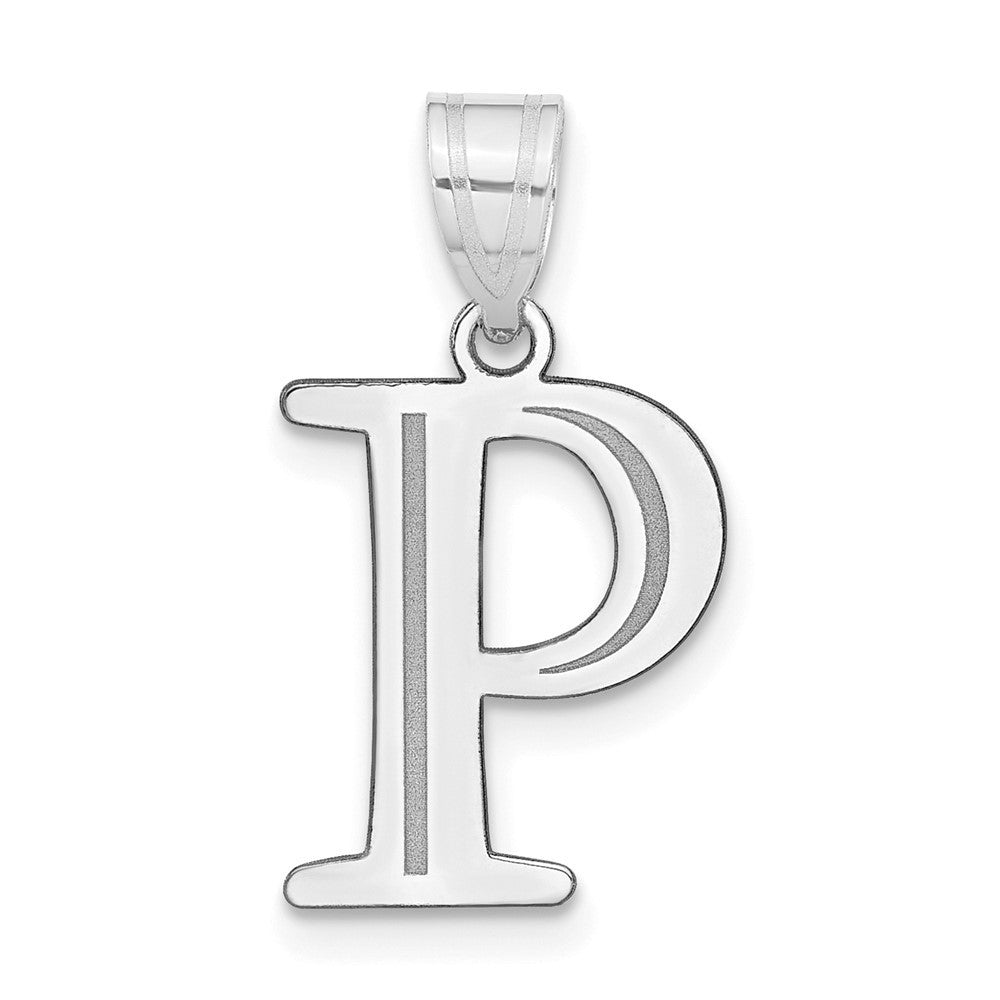 14K White Polished Etched Letter P Initial Pendant