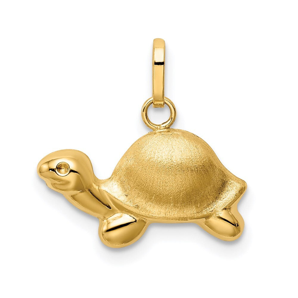 14k Yellow Gold Satin & Polished Turtle Charm Pendant for Women