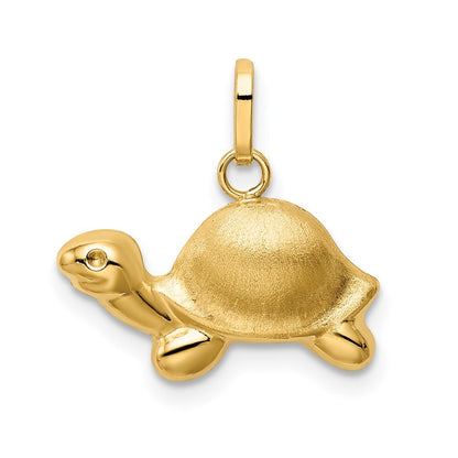14k Yellow Gold Satin & Polished Turtle Charm Pendant for Women
