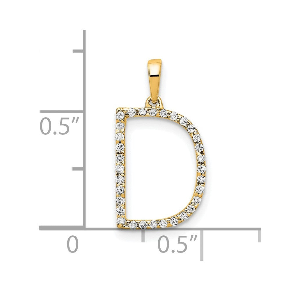 14k Yellow Gold Diamond Letter D Initial Pendant