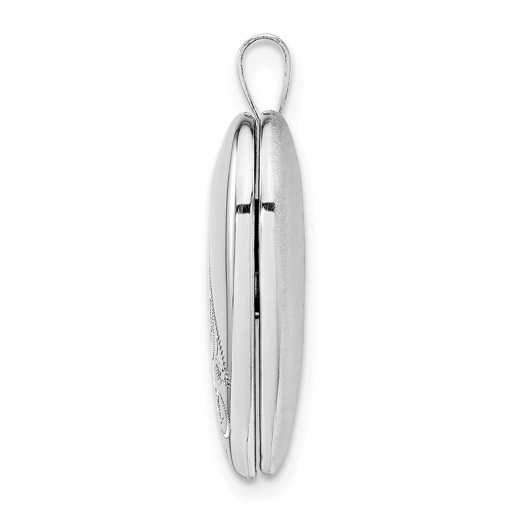 Sterling Silver Rhodium-plated 20mm Swirl & Polished Heart Locket