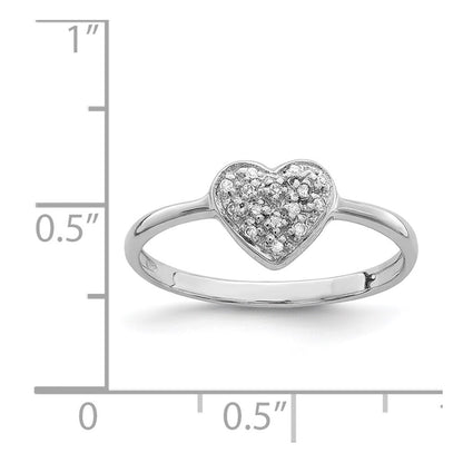 Sterling Silver Rhodium Polished Diamond Heart Ring Size 6