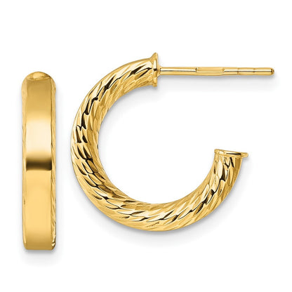 14k Yellow Gold Polished and Diamond-cut 3.00 x 15mm Tube C-Hoop Earrings
