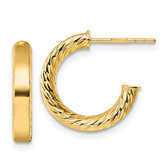 14k Yellow Gold Polished and Diamond-cut 3.00 x 15mm Tube C-Hoop Earrings