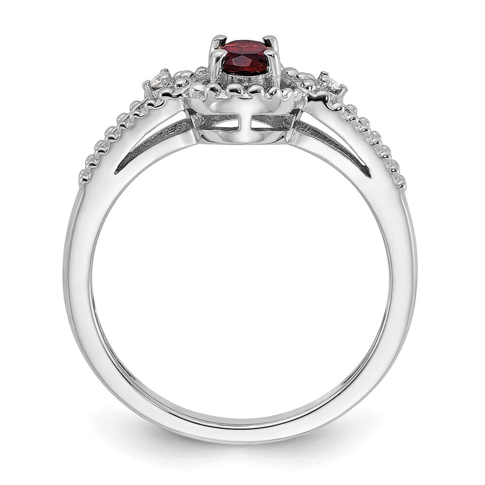 Sterling Silver Rhodium-plated Garnet & Diamond Ring