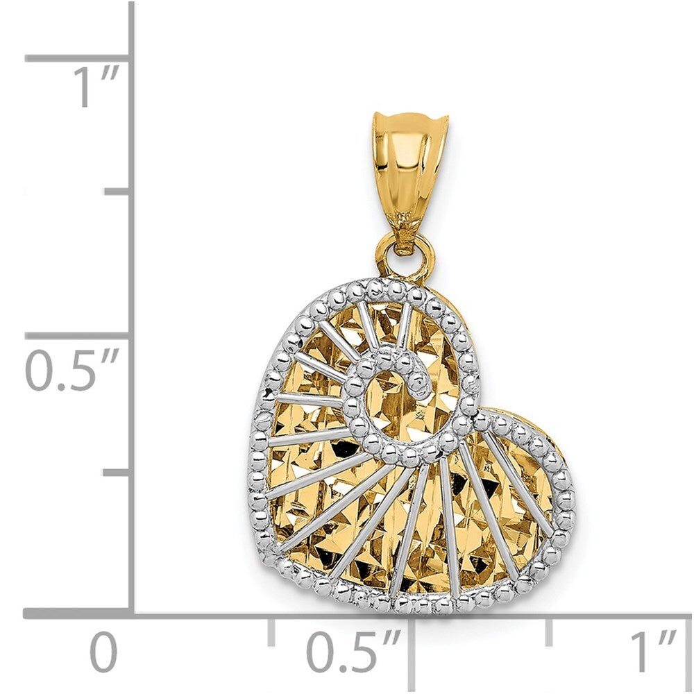 14k Two-tone Gold Polished and Diamond-cut Hollow Heart Pendant