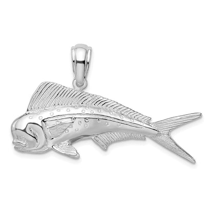 Sterling Silver Rhodium-Plated Polished Mahi-Mahi Fish Pendant