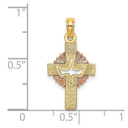 14k Two-tone Gold Cut-Out Dove On Cross Charm Pendant for Women