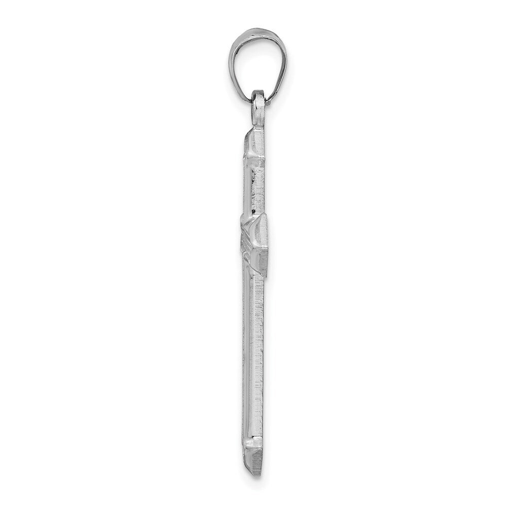 Sterling Silver Rhodium-plated Textured & Polished Cross Pendant