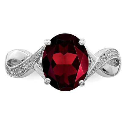 Sterling Silver Rhodium-plated Garnet & Diamond Ring Size 7