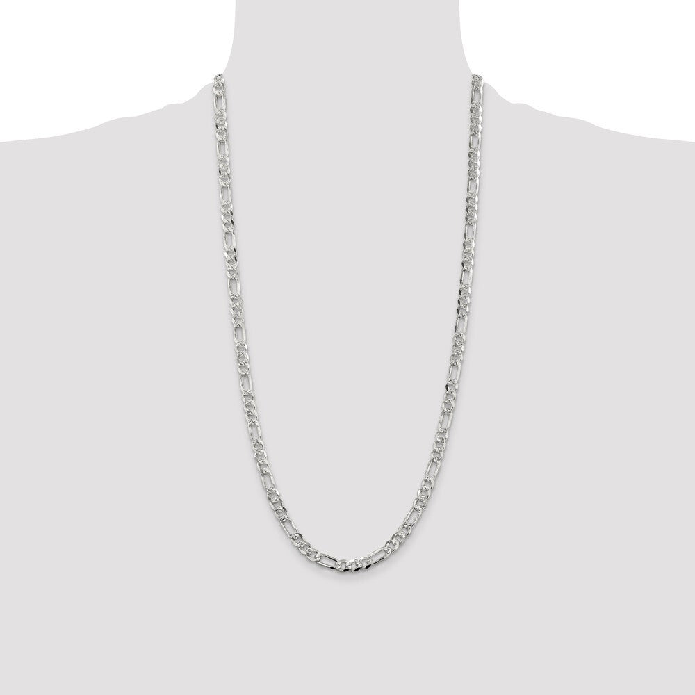 Sterling Silver 5.5mm Pave Flat Figaro Chain