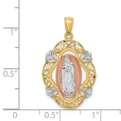 14k Two-tone Gold White Rhodium Guadalupe Medal Pendant for Women