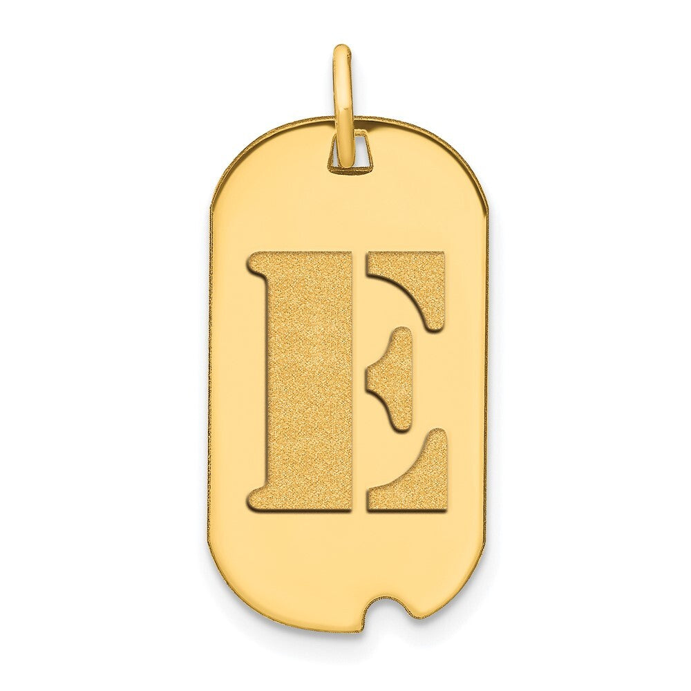 14k Yellow Gold Polished Letter E Initial Dog Tag Pendant for Women