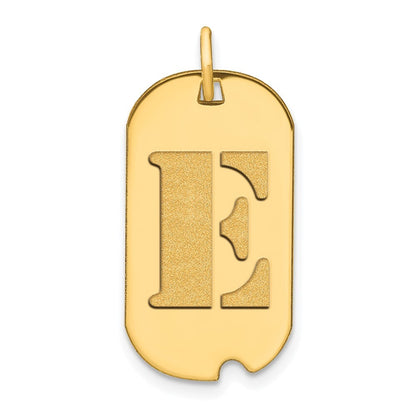 14k Yellow Gold Polished Letter E Initial Dog Tag Pendant for Women
