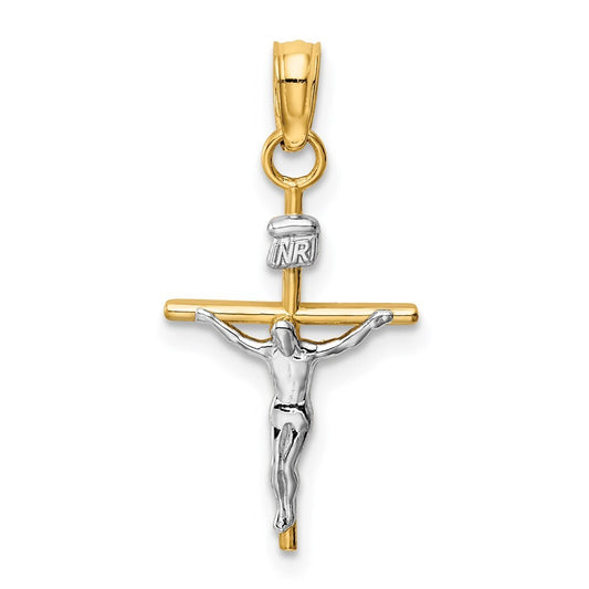14k Two-tone Gold INRI Crucifix Pendant for Women