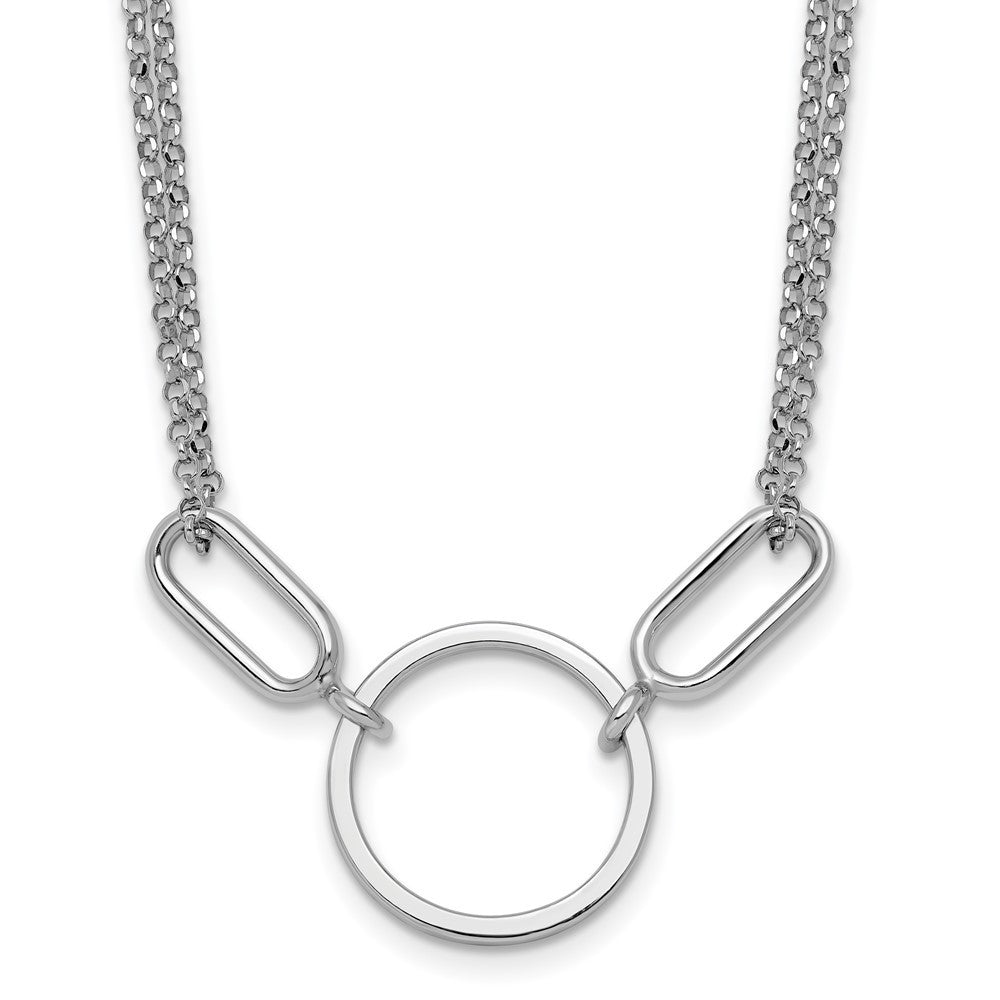 Sterling Silver Rhodium-plated Polished Circle 16" with 1" Ext Necklace