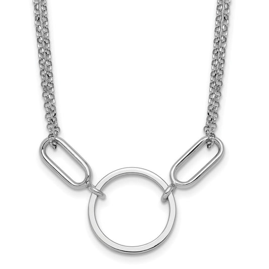 Sterling Silver Rhodium-plated Polished Circle 16" with 1" Ext Necklace