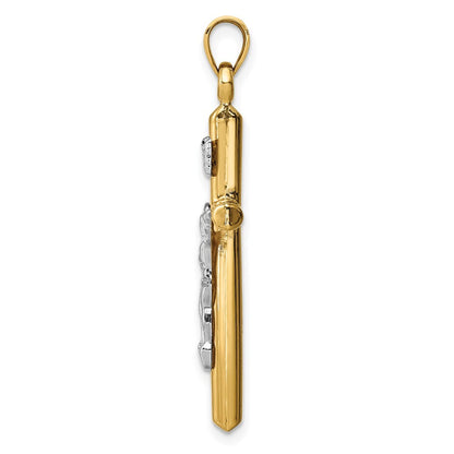 14k Two-tone Gold Hollow Crucifix Pendant for Women