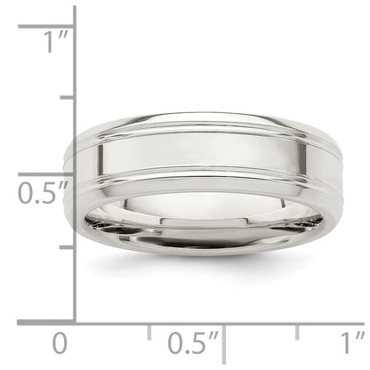 Sterling Silver 6mm Polished Flat Grooved Beveled Edge Fancy Band Size 9