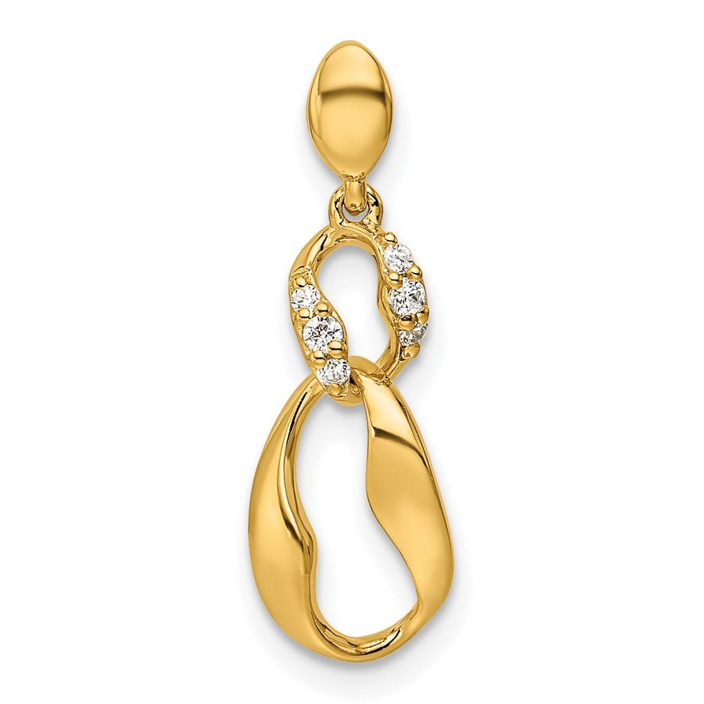 14k Yellow Gold Polished Diamond Wavy Oval Dangle Pendant