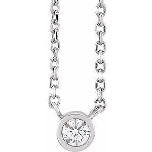 14k White Gold .06 CT Natural Diamond Solitaire Pendant Necklace 16-18"