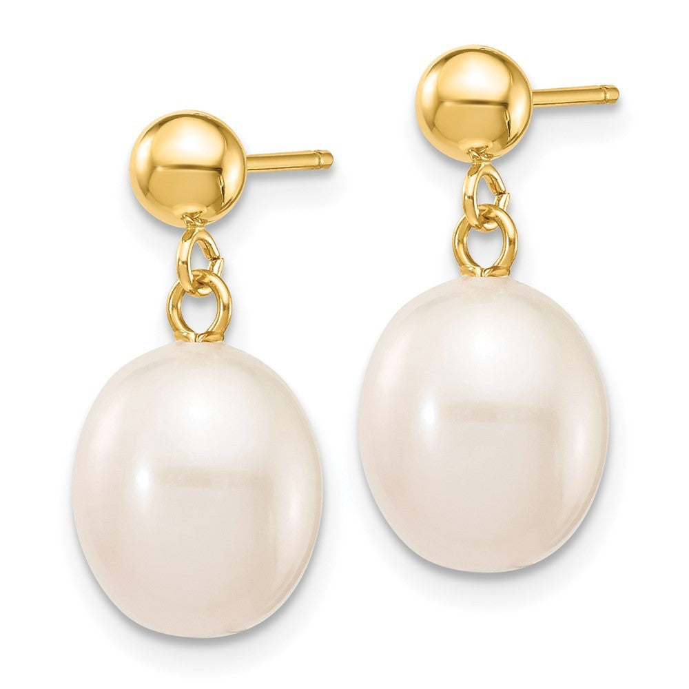 14k Yellow Gold 8-9mm White Rice Freshwater Cultured Pearl Dangle Earrings