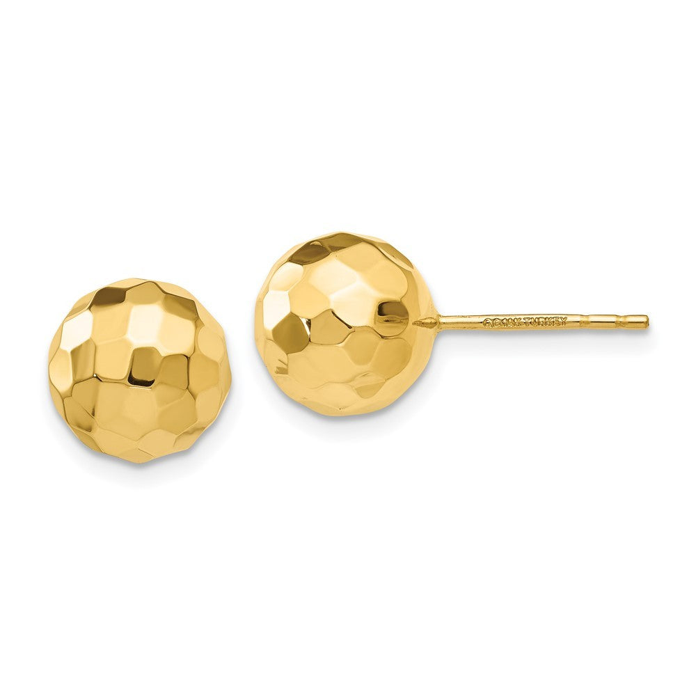 14k Yellow Gold  Polished and Diamond Cut 9.5MM Ball Post Earrings