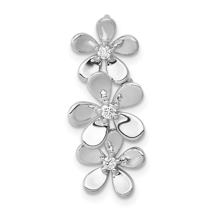 14k White Gold 1/10ct. Diamond Three Flower Chain Slide Pendant for Women