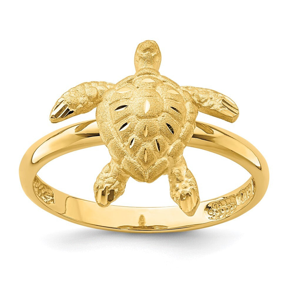 14K Yellow Gold Brushed & Polished Diamond-Cut Turtle Ring