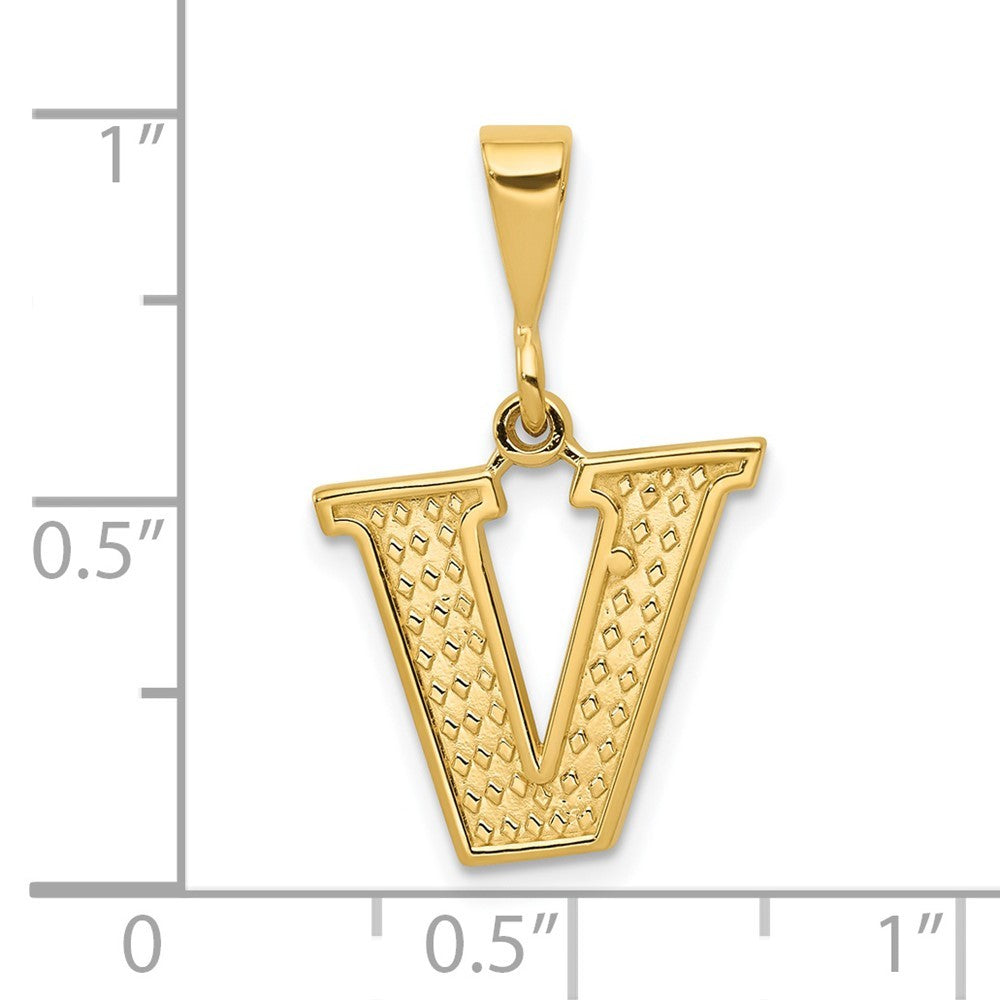 14k Yellow Gold Textured Initial V Charm Pendant