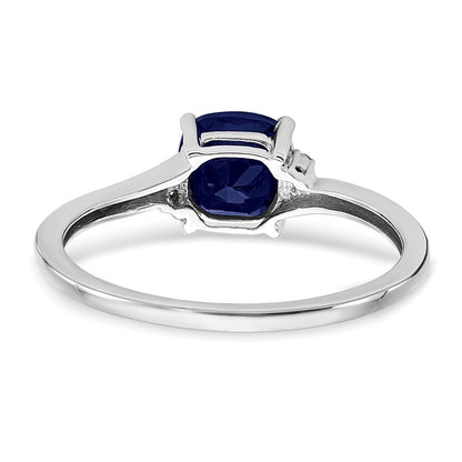 Sterling Silver Rhodium-plated Created Sapphire and Diamond Ring Size 7