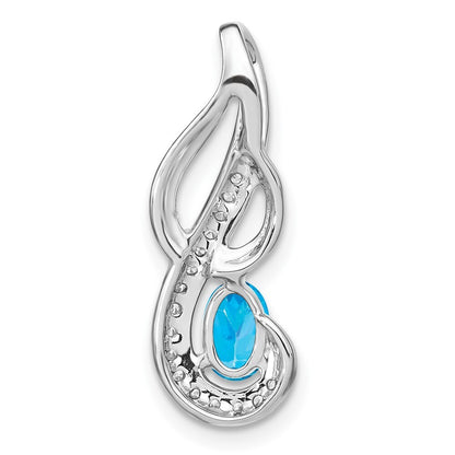 14k White Gold Blue Topaz and Diamond Swirl Pendant for Women