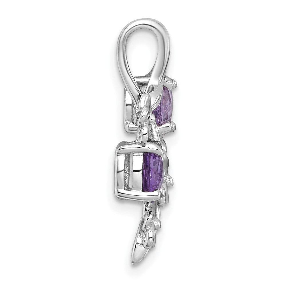 Sterling Silver Textured Amethyst and Rose de France Quartz Floral Chain Slide