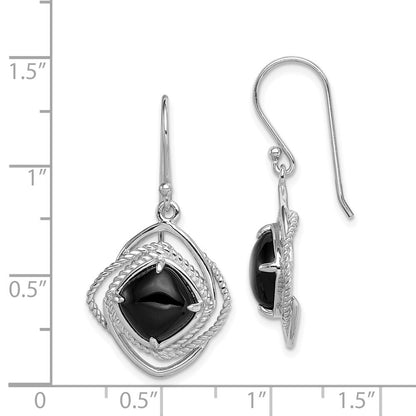 Sterling Silver Rhodium-plated Polished & Twisted Onyx Dangle Earrings