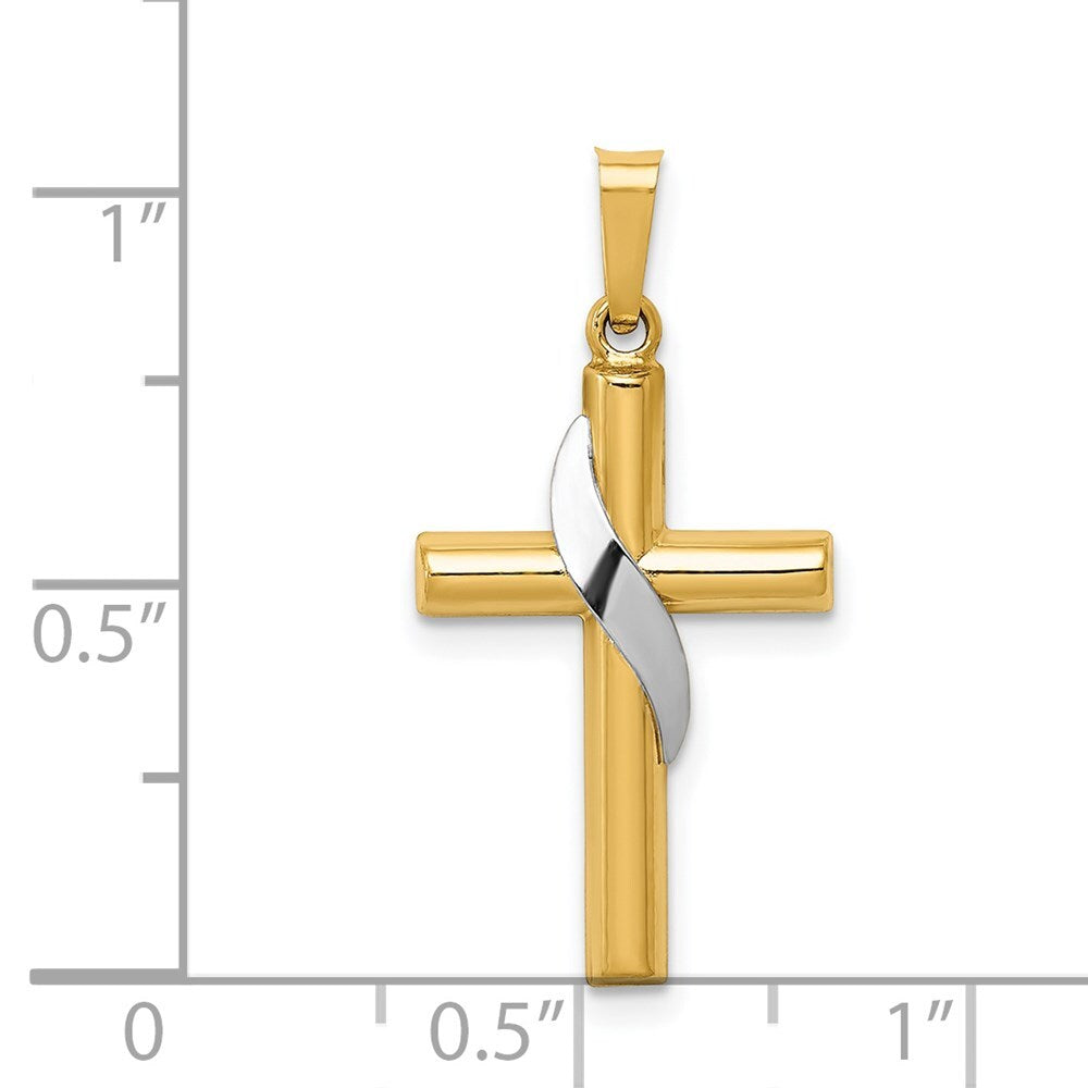 14k Two-tone Gold Hollow Cross Drape Charm Pendant for Women