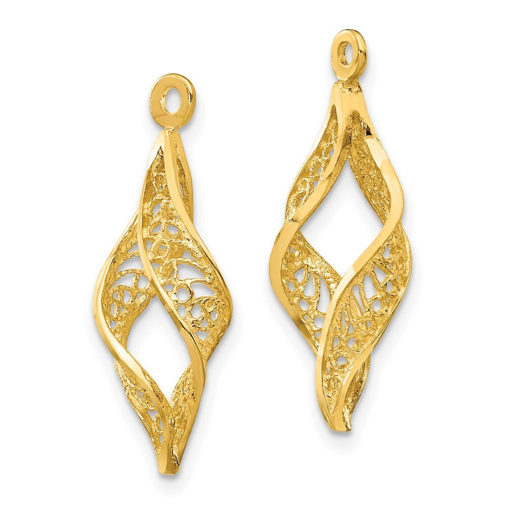 14k Yellow Gold Polished Filigree Swirl Earring Jackets Gift for Women