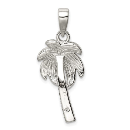 Sterling Silver Rhodium-plated Created Blue Opal Inlay Palm Tree Pendant