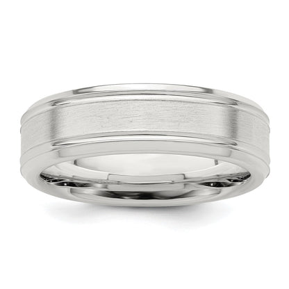 Sterling Silver 6mm Brushed Flat Grooved Fancy Band Size 7