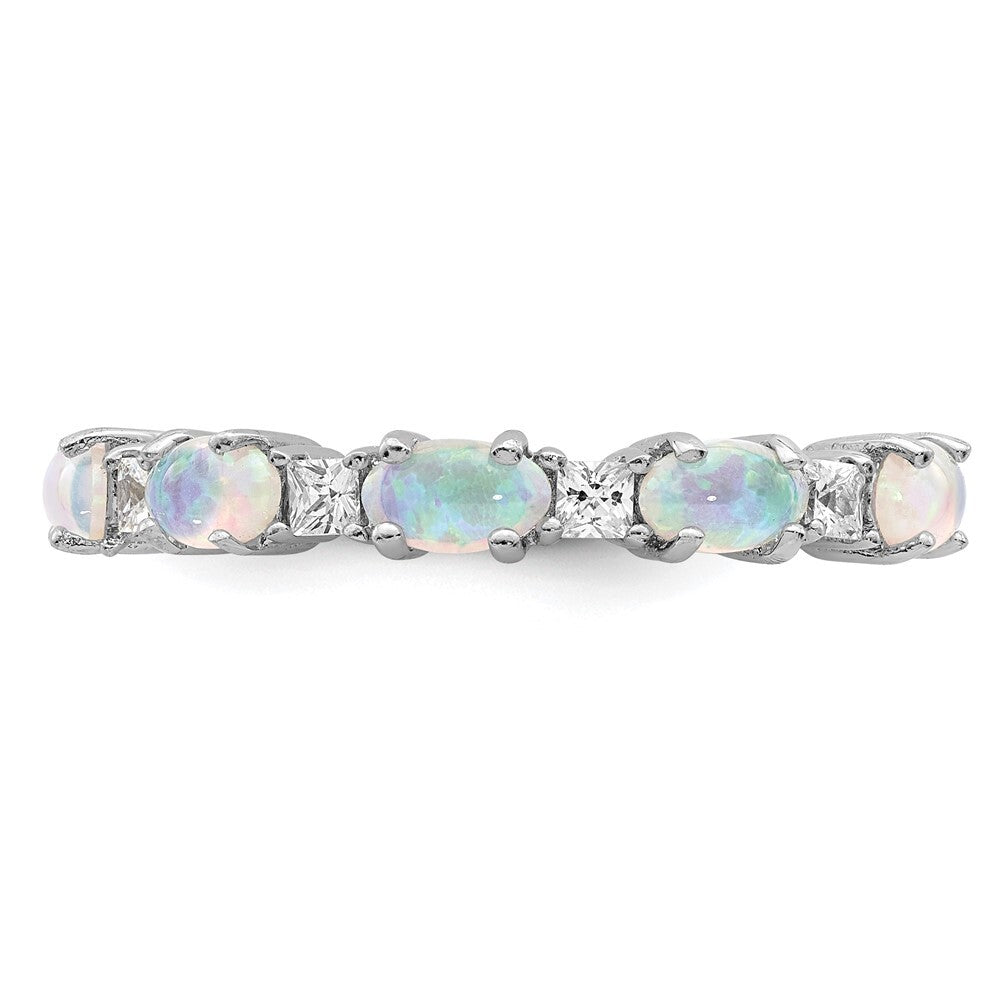Sterling Silver Rhodium-plated Lab Created Opal and Cubic Zirconia Ring Size 8