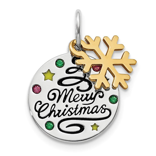 Sterling Silver Gold Tone Enamel Cubic Zirconia Christmas Pendant