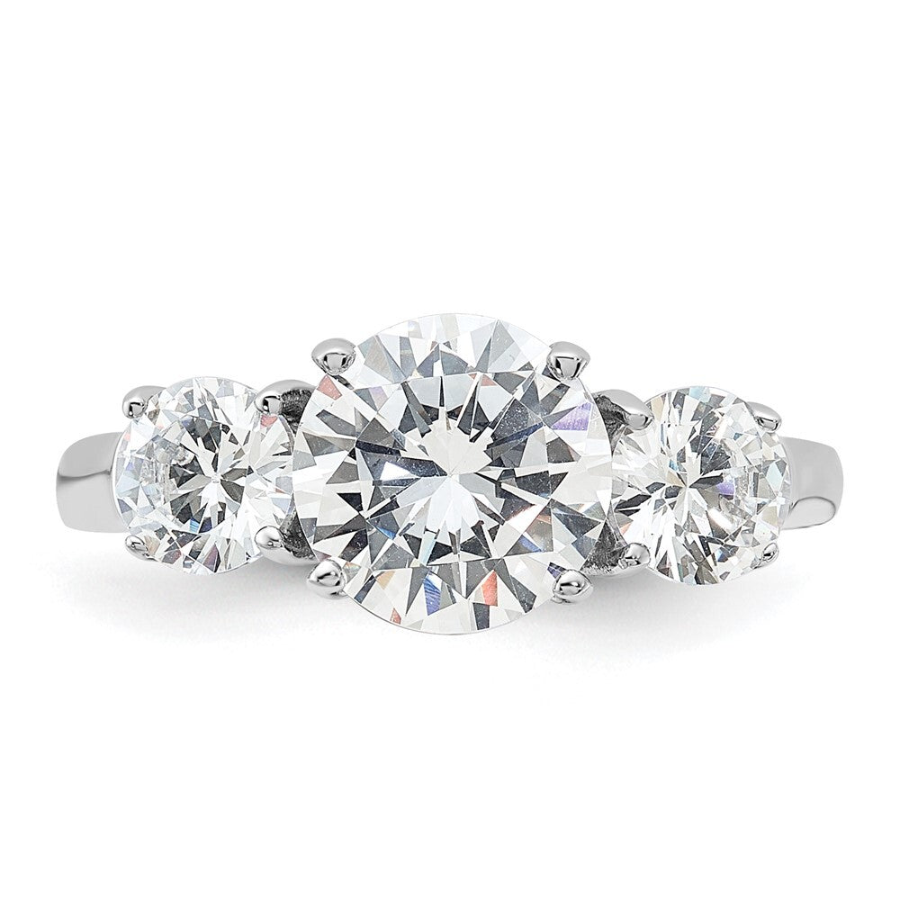 Sterling Silver Rhodium-plated Three Stone Cubic Zirconia Ring Size 8
