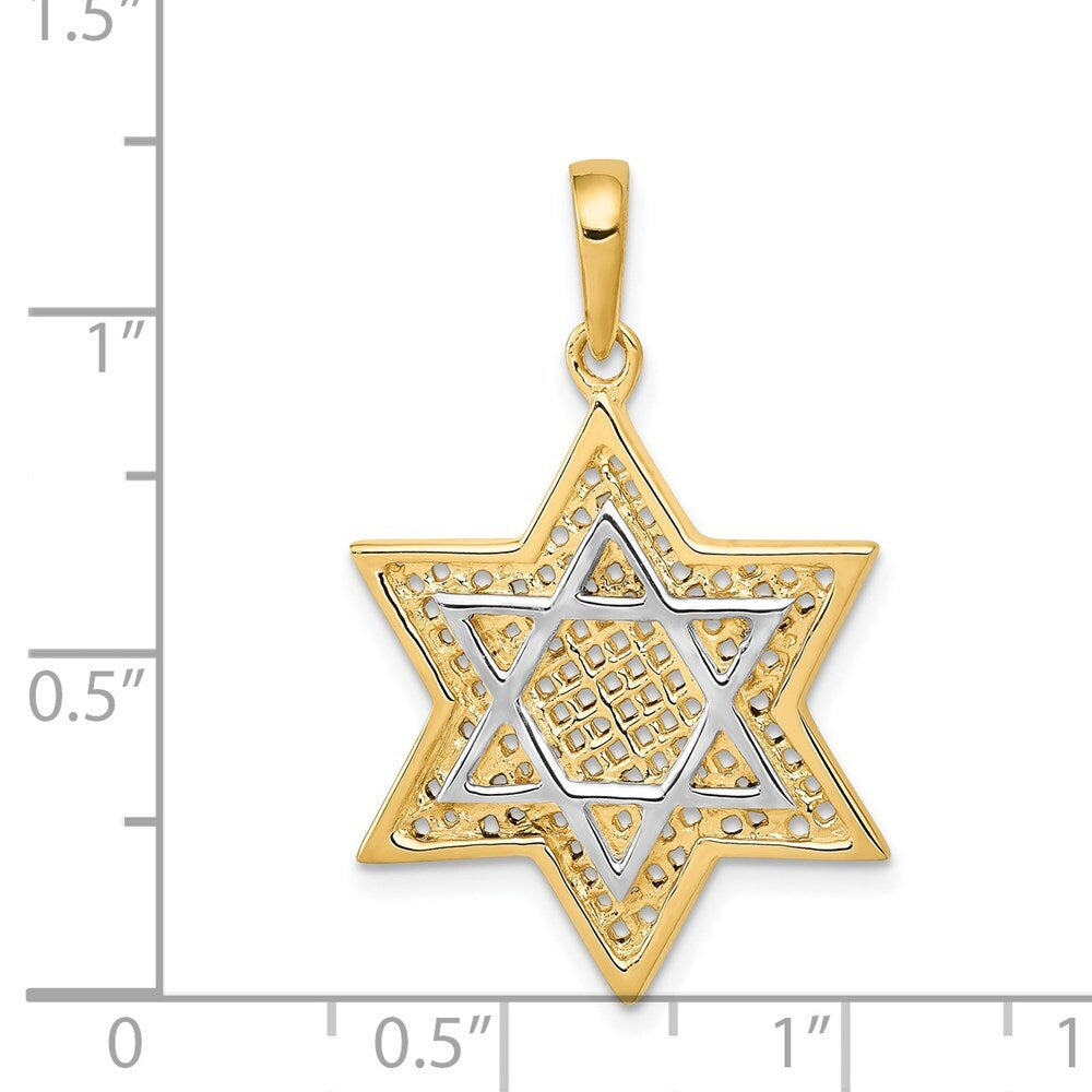 14k Yellow Gold Rhodium Solid Mesh Star Of David Charm