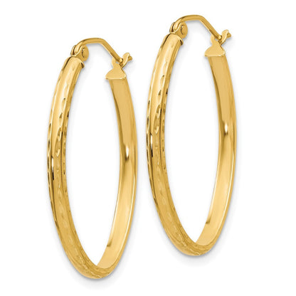 14k Yellow Gold Lightweight Diamond-cut Oval Hoop Earrings