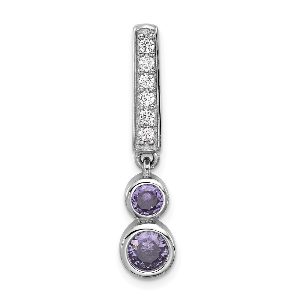 Sterling Silver Rhodium-plated Polished Purple Cubic Zirconia Chain Slide