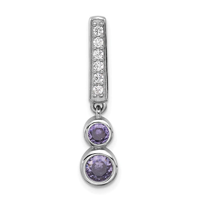 Sterling Silver Rhodium-plated Polished Purple Cubic Zirconia Chain Slide