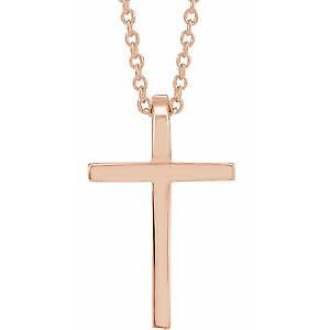 14k Rose Gold 17.4x11.1 mm Cross Pendant Necklace 18"