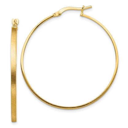 14k Yellow Gold Brushed and Polished 2mm Hoop Earrings