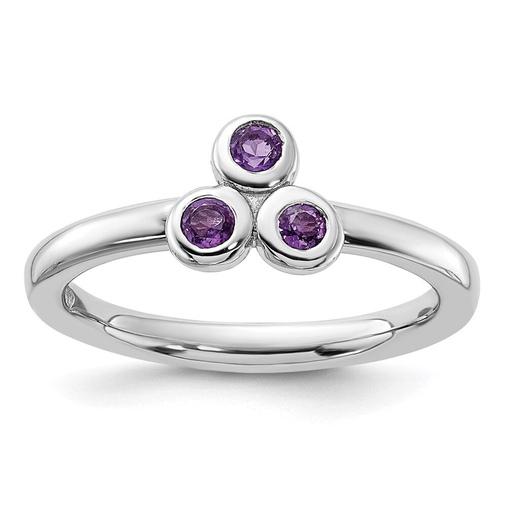 Sterling Silver Rhodium-plated Amethyst Ring Size 6