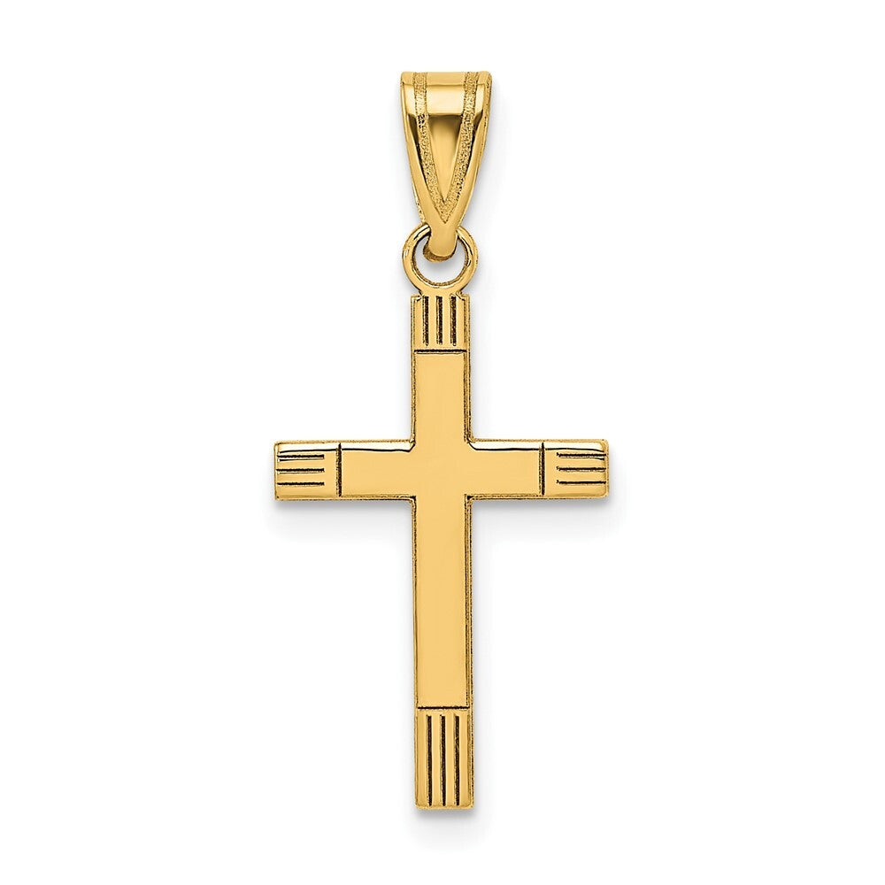 14k Yellow Gold Laser Etched Cross Pendant for Women
